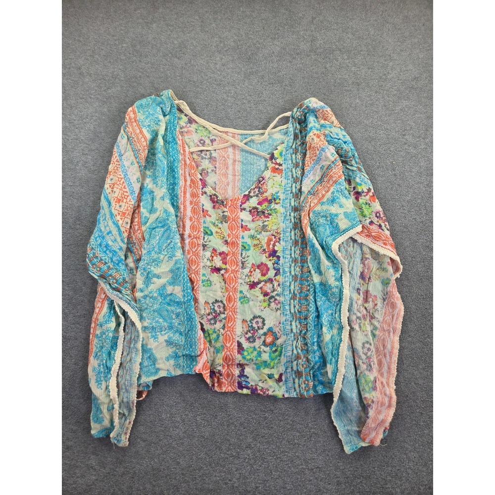 Vestique Womens Floral Paisley Strappy Back Crochet Trim Top Size M Multi Boho